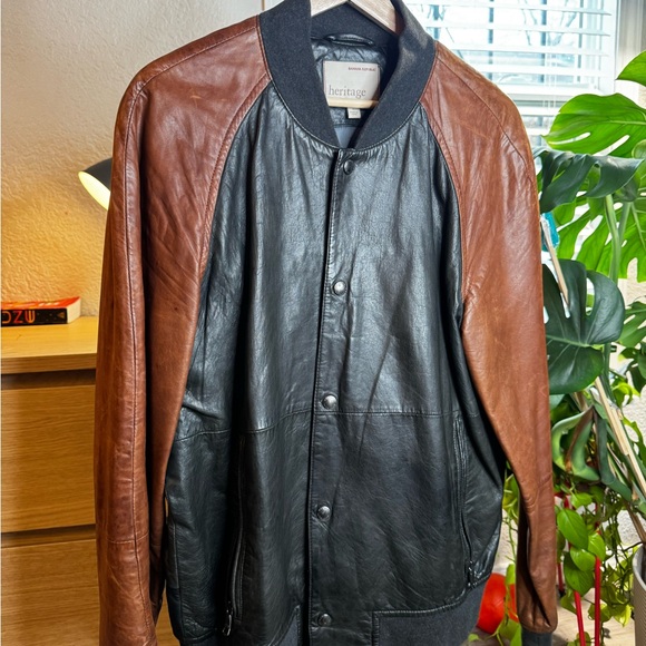 Banana Republic Other - Banana Republic Heritage Collection Black and Brown Leather Bomber Jacket